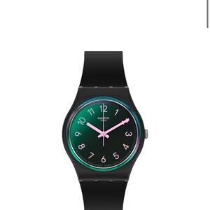 Women’s Swatch Quartz Watch with Black and Pink Details